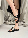 Шльопанці жіночі шкіра наплак чорного кольору на чорній підошві, фото 4