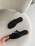 Шльопанці жіночі шкіра наплак чорного кольору на чорній підошві, фото 9