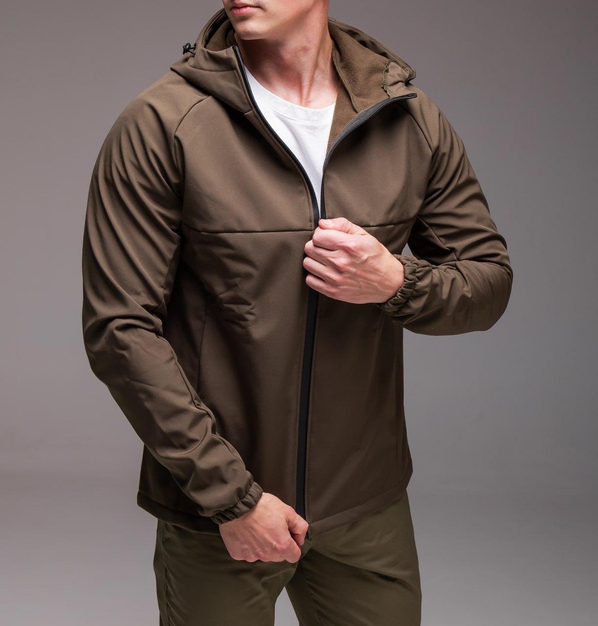 Куртка коричнева чоловіча на флісі з капюшоном Soft Shell