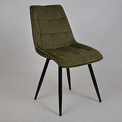 Красивий сучасний обідній кухонний стілець з спинкою та м'яким оливковим сидінням на чорних металевих ніжках Charlie OL