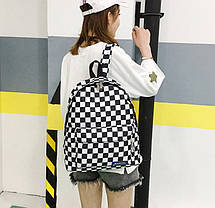 Великий шкільний тканинний рюкзак портфель у шахову клітинку, фото 3