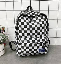 Великий шкільний тканинний рюкзак портфель у шахову клітинку, фото 4