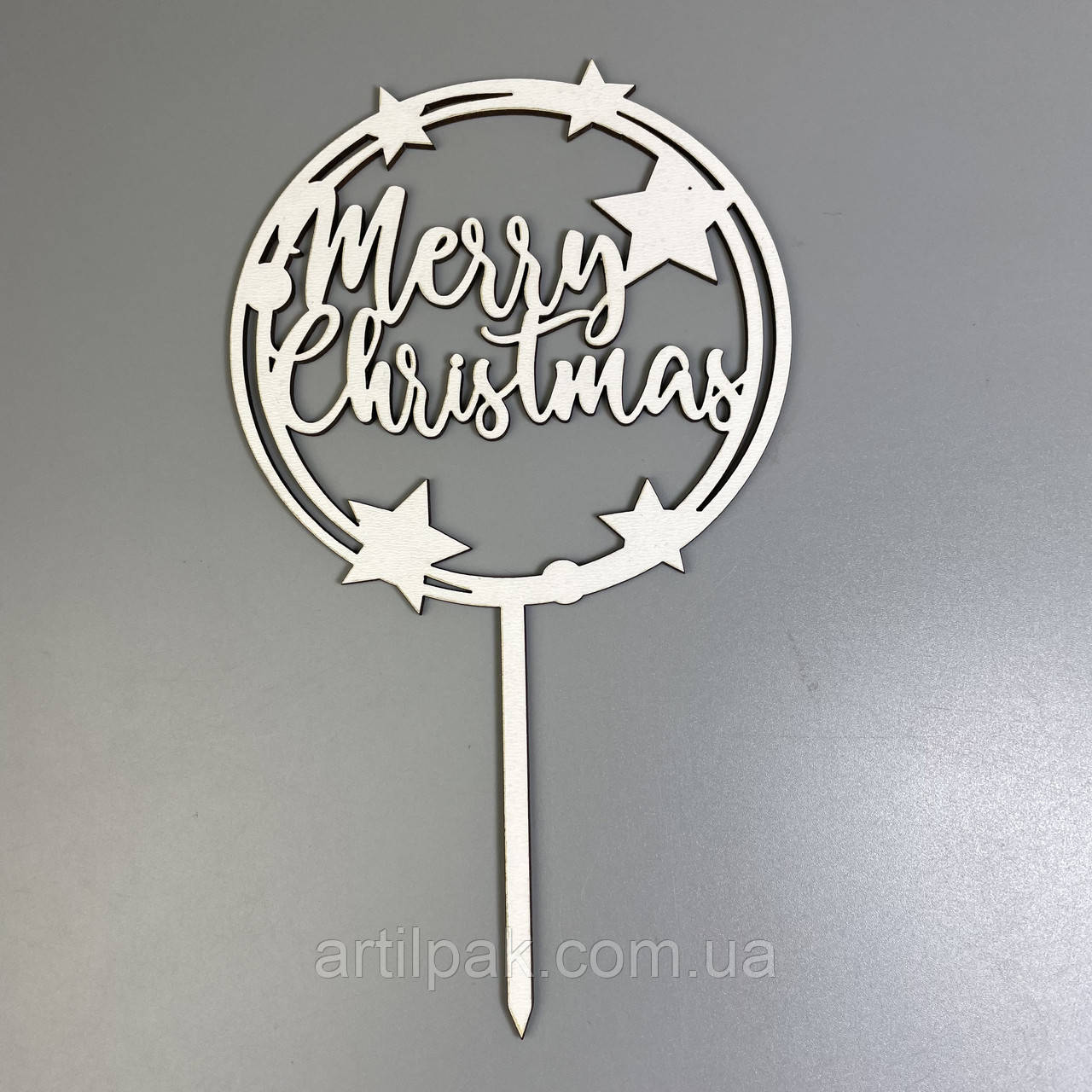 Топпер "Merry Christmas" з ДВП, білий, фото 1