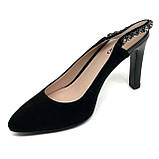 Жіночі замшеві босоніжки чорного кольору на каблуку зі скритою резинкою Elpasso 8070-61 чор вел розмір 36, фото 8