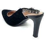 Жіночі замшеві босоніжки чорного кольору на каблуку зі скритою резинкою Elpasso 8070-61 чор вел розмір 36, фото 5