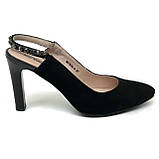 Жіночі замшеві босоніжки чорного кольору на каблуку зі скритою резинкою Elpasso 8070-61 чор вел розмір 36, фото 4