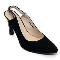 Жіночі замшеві босоніжки чорного кольору на каблуку зі скритою резинкою Elpasso 8070-61 чор вел розмір 36