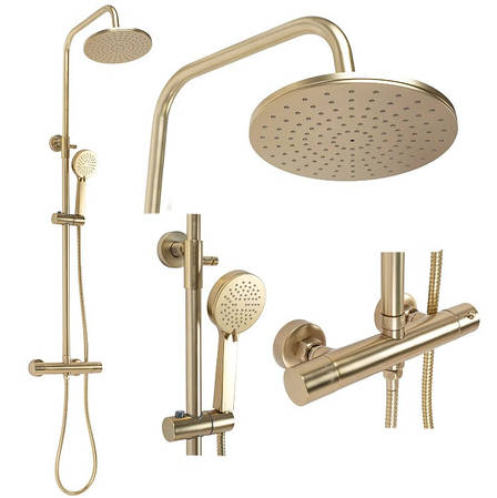 Душовий гарнітур REA PAROT BRUSHED GOLD матове золото з термостатом, фото 1