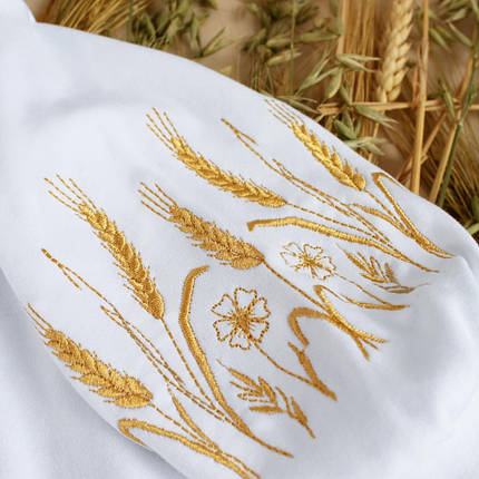 Біле боді з вишивкою пшениці на рукавах пишні рукави ліхтарики бодік для дівчинки 62 68 74 80 86 92, фото 2