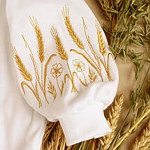 Біле боді з вишивкою пшениці на рукавах пишні рукави ліхтарики бодік для дівчинки 62 68 74 80 86 92, фото 4