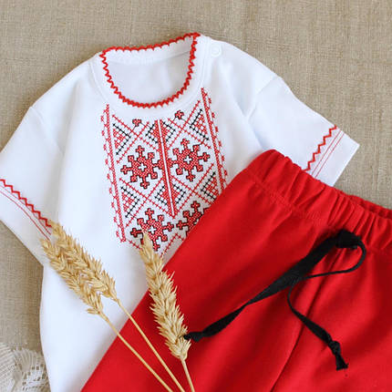 Дитячий комплект боді вишиванка з шортами червоно білий трикотажний 56 62 68 74 80 86 92, фото 2