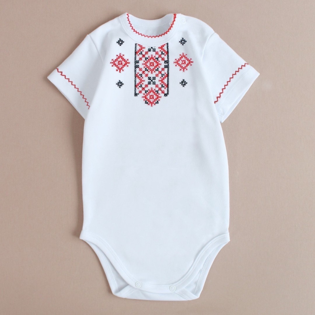Боді вишиванка червоно чорна для дівчинки біле боді з вишивкою на короткий рукав розміри 62 68 74 80 86 92