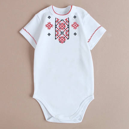 Боді вишиванка червоно чорна для дівчинки біле боді з вишивкою на короткий рукав розміри 62 68 74 80 86 92, фото 1