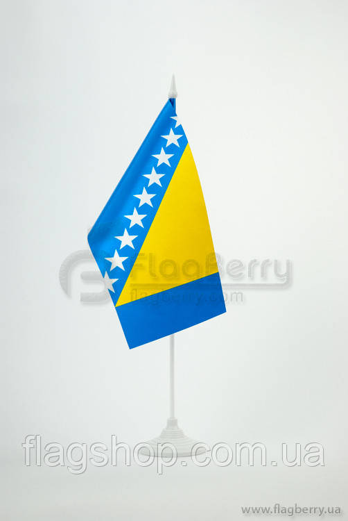 Прапорець Боснії та Герцоговини, 13,5х25 см, атлас щільний,2-х сторонній