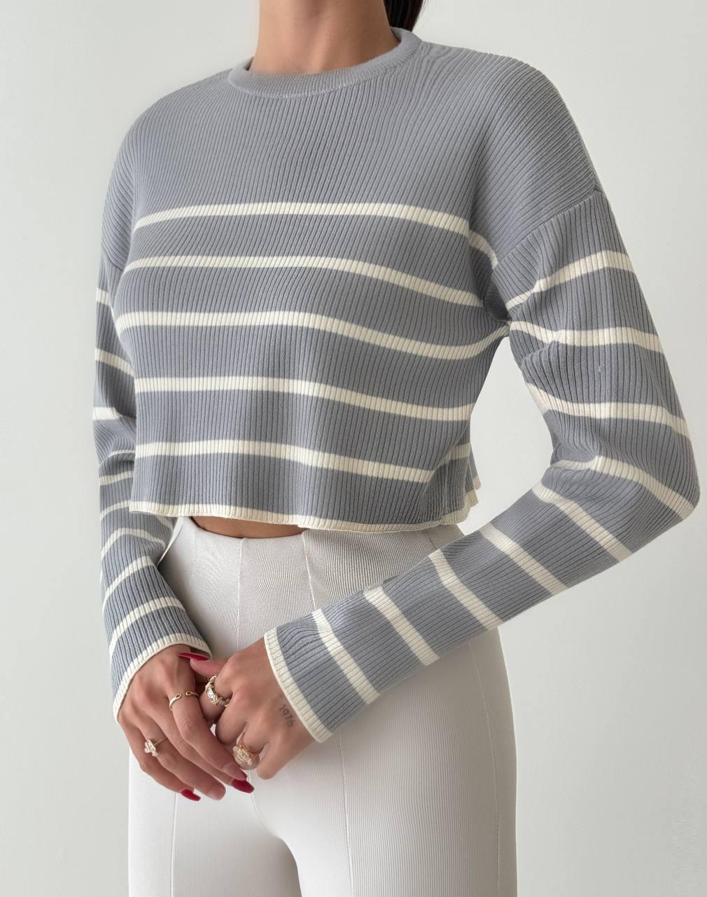 Жіноча кофта укороченого фасону в смужку оверсайз (р. 42-46) 14043357, фото 1