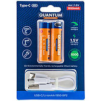 Акумулятор Quantum Li-ion 14500/AA/HR6 1,5V 1950mAh + кабель Type-C (2шт)