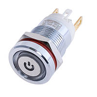 Кнопка антивандальна LB12E з червоною підсвіткою: кільце+символ, 5-24В, з фіксатором