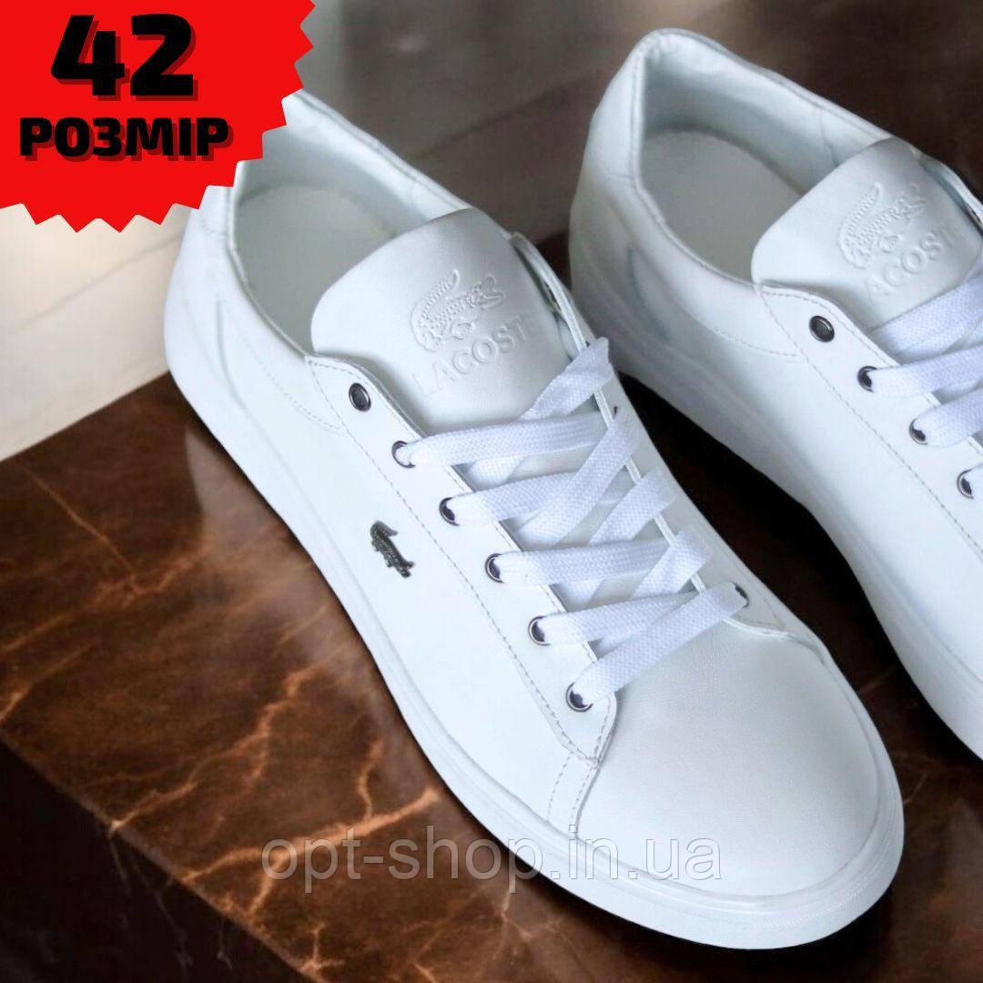Кеди чоловічі шкіряні чорні білі у стилі Lacoste літні демісезонні весняні 42 розмір