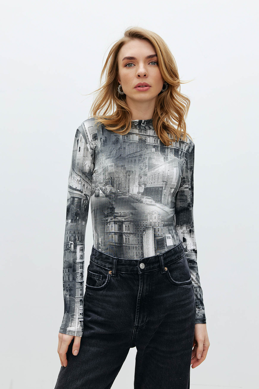 Стильне молодіжне боді довгий рукав чорн, фото 1