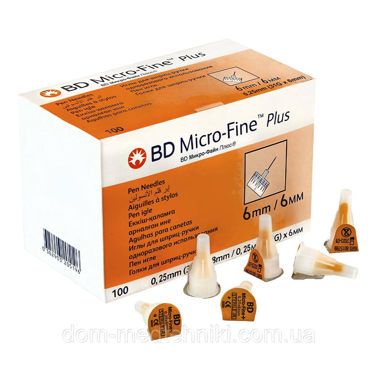 Голки для інсулінових ручок "МікроФайн Плюс / Micro-Fine Plus" 6 мм (31G x 0,25 мм)