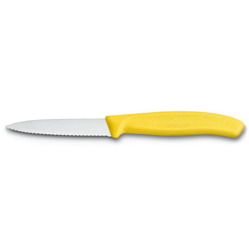 Ніж з ребристим лезом 8.5см Victorinox (неіржавна сталь, серейторне лезо, універсальний, жовтий)