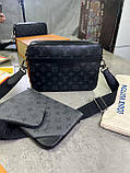 Сумка месенджер Louis Vuitton Trio шкіряна сіра якість преміум, фото 4