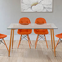 Кухонний обідній прозорий скляний стіл 120х80 см прямокутний на кухню з металевими ніжками Джангл