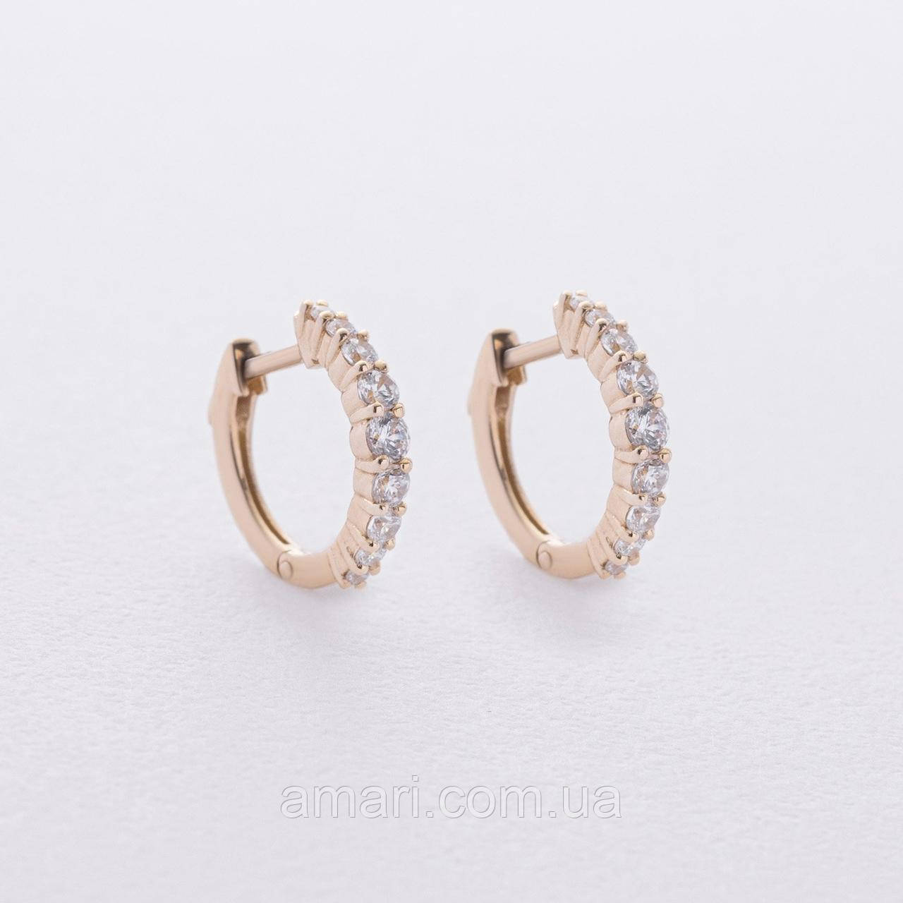 Сережки — кільця з фіанітами (жовте золото) 
с09172, фото 1