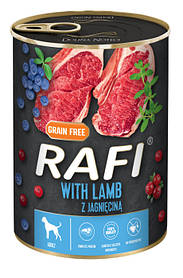 Вологий корм, Dolina Noteci Rafi з ягням, лохиною та журавлиною для дорослих собак, 800 г