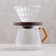 Подарунковий набір для заварювання фільтр кави V60 02 - скляний пуровер і заварник 600 мл, для бариста