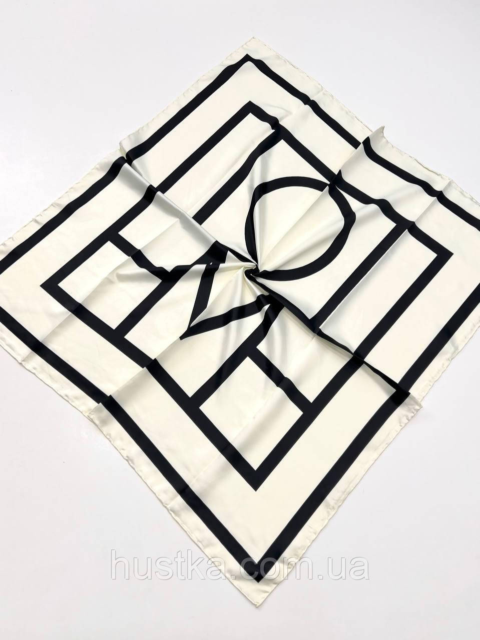 Шовкова хустка Uo mo 90*90 см молочна ручна обробка краю