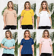 Жіноча блузка з двома кишенями, стильна вільного крою футболка, великих розмірів, бірюза, XХL