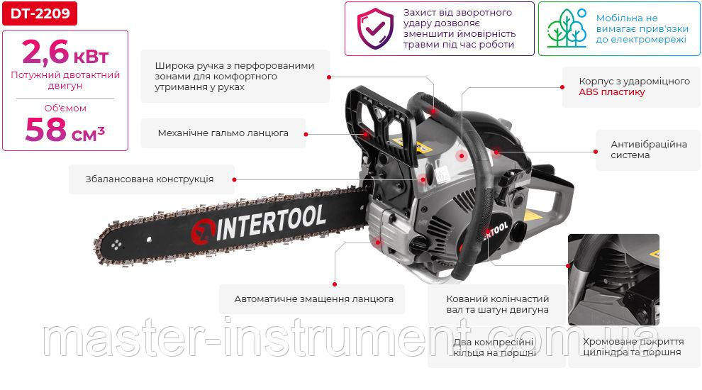 Бензопила ланцюгова INTERTOOL DT-2209, фото 1