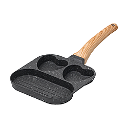 Сковорода квадратна порційна на 3 секції пательня з антипригарним покриттям для всіх плит сіра