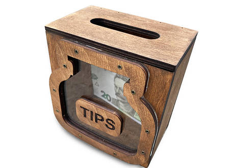 Дерев'яна коробочка для чайових з кришкою 12х7х12 см "Банка №2", фото 1