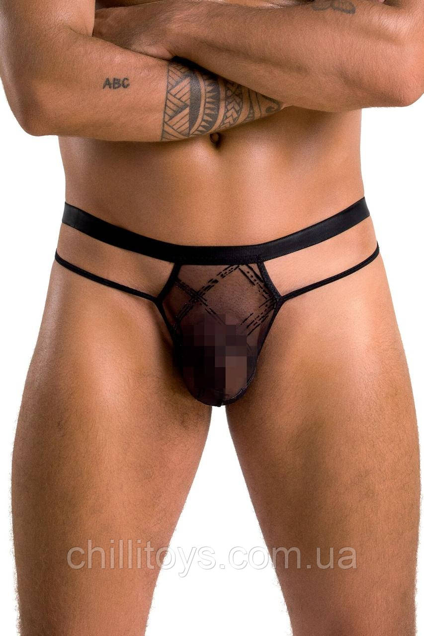 Чоловічі прозорі стринги Passion 029 Thong Collin XXL/XXXL Black, сітка SO7560, фото 1