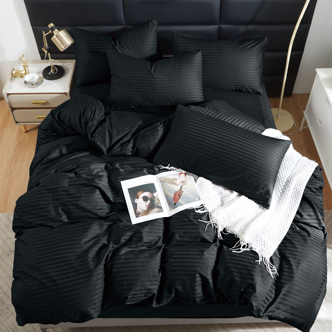 Підковдра на блискавці 145х215 (Страйп Сатин) | Полуторна підковдра від виробника "Королева Ночі" | Чорний страйп сатин, фото 1