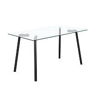 Скляний кухонний обідній стіл 140х80 см прозорий прямокутний для кухні з металевими ніжками Бетті