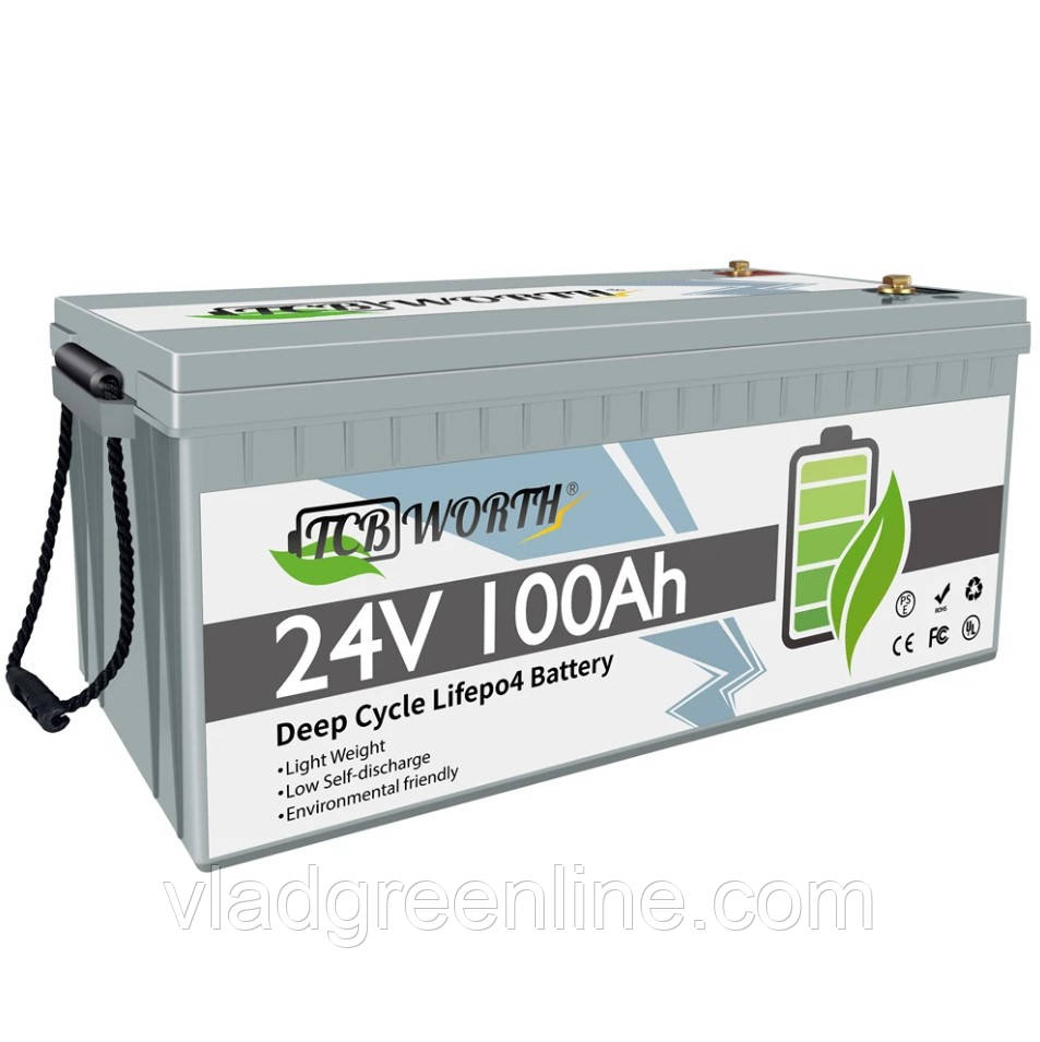 Акумулятор LiFePO4 100Ah 24V BMS 4000+ циклів зарядки (літій-залізо-фосфатний) TCBWORTH