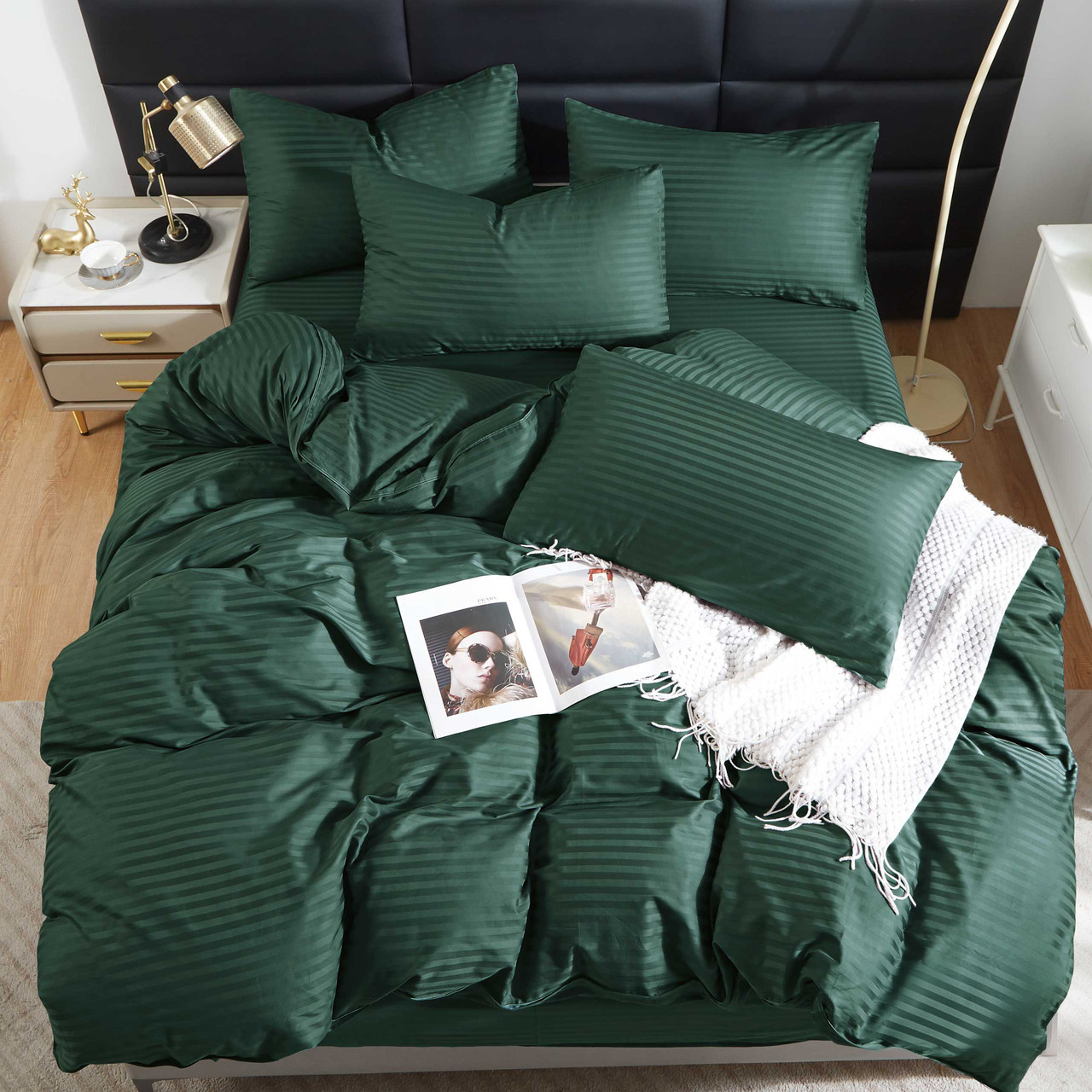 Підковдра на блискавці 145х215 (Страйп Сатин) | Полуторна підковдра від виробника "Королева Ночі" | Зелений страйп сатин, фото 1