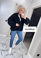 Жіноча об'ємна в'язана тепла кофта светр зимовий на змійці оверсайз р.44/52 колір чорний