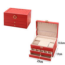 Скринька для прикрас на замку велика трирівнева 23×17.5×9 Червона 8869