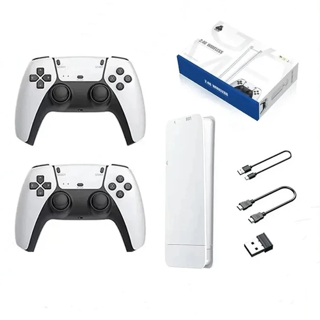 Ігрова мініконсоль HDMI M15 GAME STICK 4K 64 GB 20000 безплатних ігор + два бездротові контролери біла PS1, фото 1