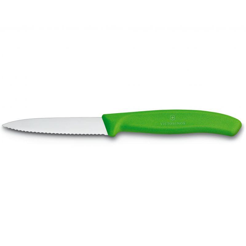 Ніж з ребристим лезом 8.5см Victorinox (неіржавна сталь, серейторне лезо, універсальний, зелений)