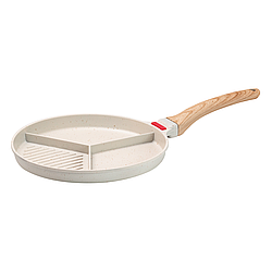 Сковорода гриль Ø 25 см на три секції пательня з антипригарним покриттям кругла бежева