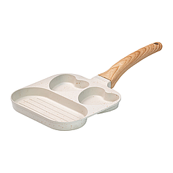 Сковорода квадратна порційна на 3 секції пательня з антипригарним покриттям для всіх плит бежева