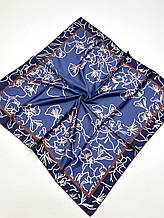 Шовкова хустка Береніс 90*90 см синя ручна обробка краю