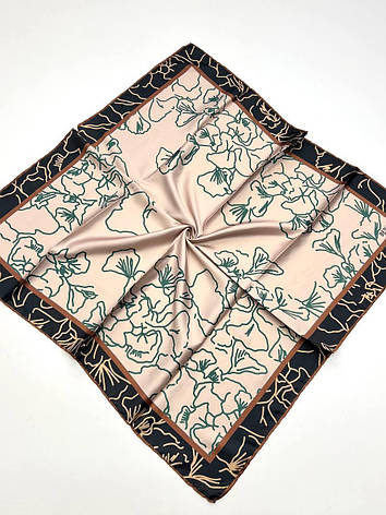 Шовкова хустка Береніс 90*90 см бежева ручна обробка краю 140-07, фото 1