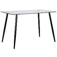Прямокутний прозорий кухонний обідній стіл скляний на кухню 120х70 см з чорними металевими ніжками Грейс