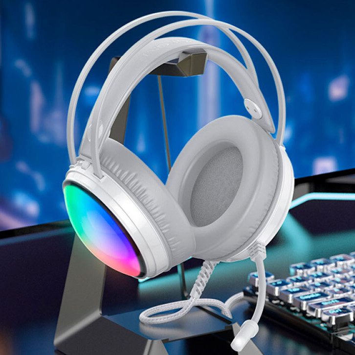 Геймерські навушники з мікрофоном та освітленням BIG Borofone BO108 RGB Накладні ігрові навушники для ігор, сірі
